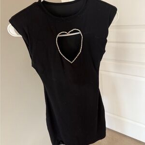 Black Muscle Tee Dress with Cut Out and Embellished Features